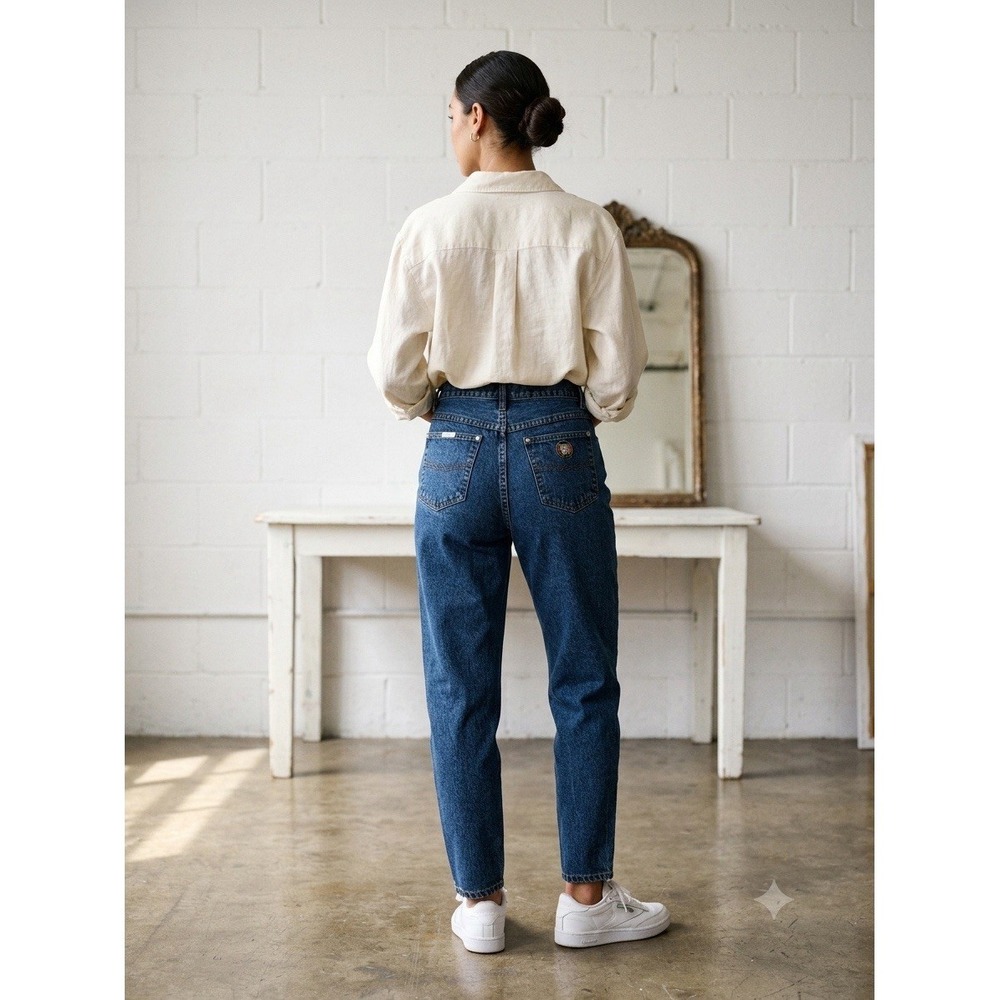 Vtg French Star Jeans Sz 32 High Waisted Tapered Leg Mom Denim Blue 100% Cotton